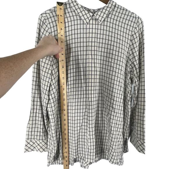 J. Jill Button Back Peter Pan Collar SIZE LARGE Womens Blouse Windowpane Plaid - Picture 3 of 10